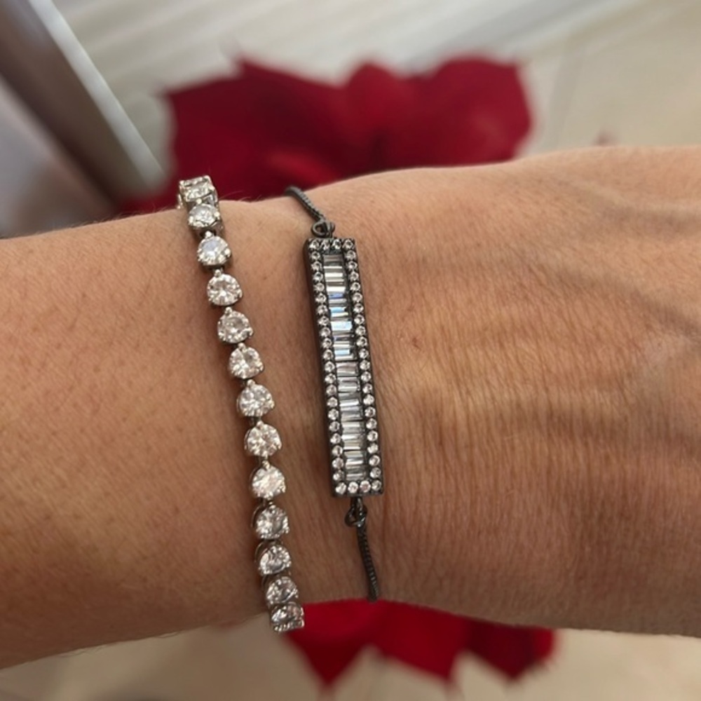 New Black plated Designer look Bracelet Adjustable with clear cz stones